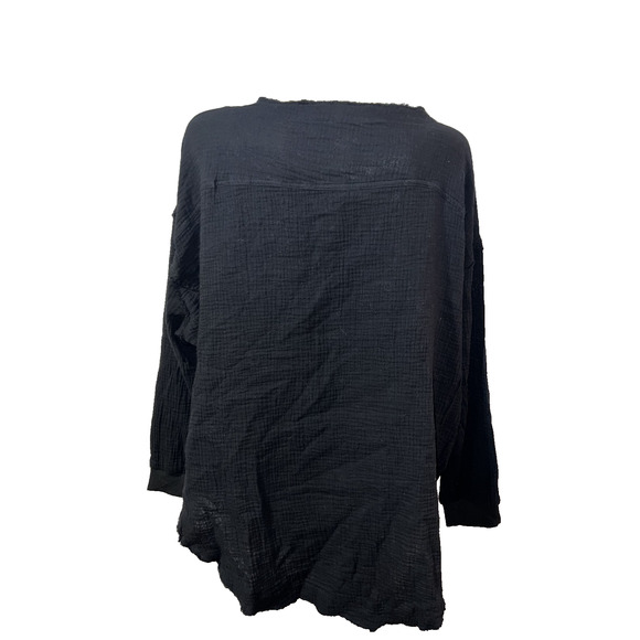 7 For All Mankind Top Women's L Black Oversized Long Sleeve Raw Hem Henley Shirt - Picture 5 of 10
